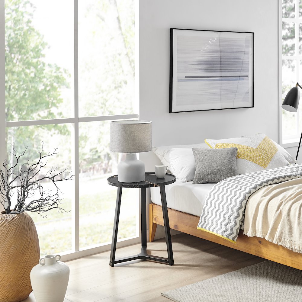 Harper Midcentury Round Raised Lip Edge Side Accent Table - Black Marble/Black. Picture 8