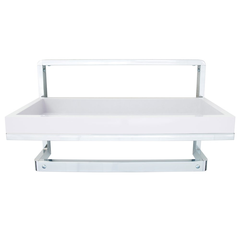 Bathroom Wall Mounted Chrome Towel Rack and Shelf with Removable White Tray. Picture 7