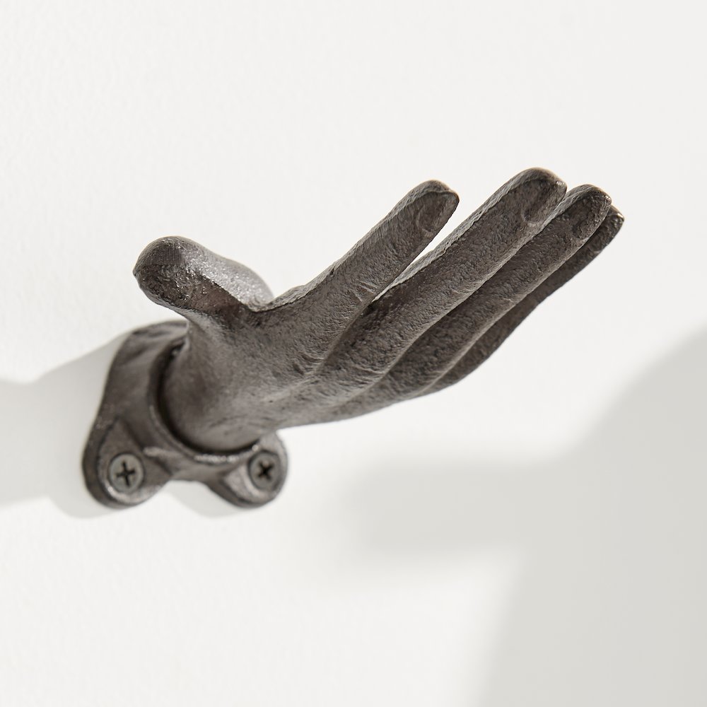 "Palms Up" Dark Brown Cast Iron Wall Mount Hook Set (Set of 2). Picture 10