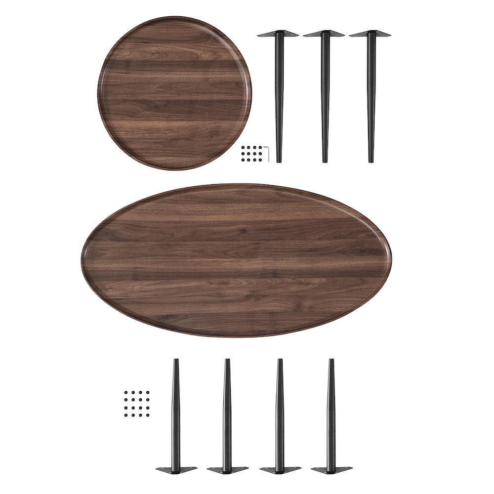 Paxton Nesting Raised Lip 2 Piece Coffee Table Set - Round and Oval - Walnut. Picture 12