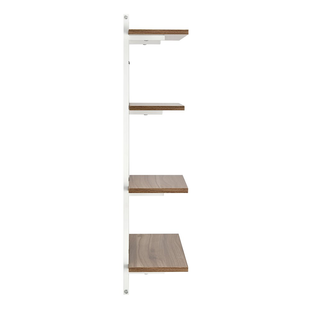 Rhodes 4 Tier Windowsill Wall Shelf White Metal Frame Light Walnut MDF Shelves. Picture 8