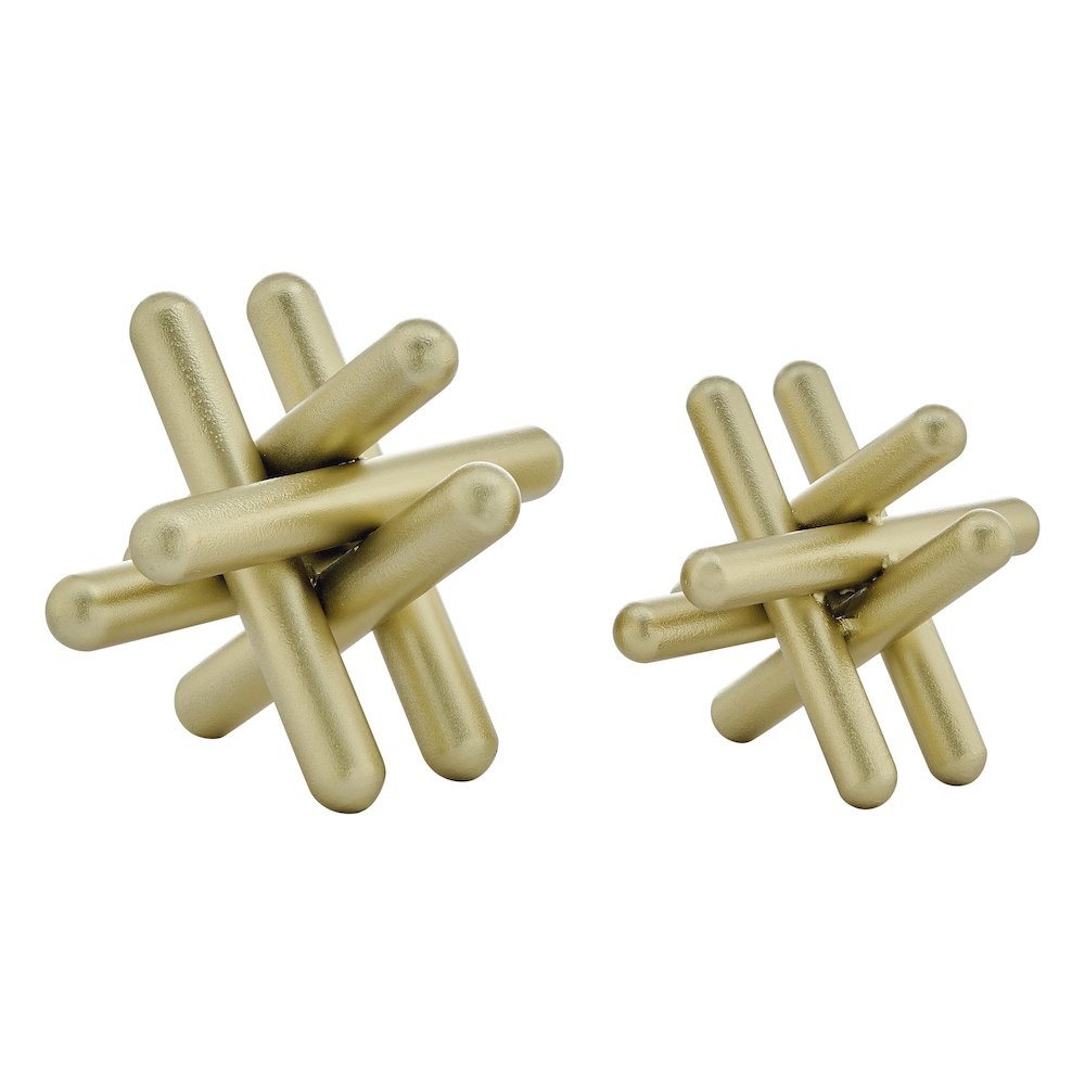 Small and Medium Abstract Gold Textured Metal Sculptures - Set of 2. Picture 12