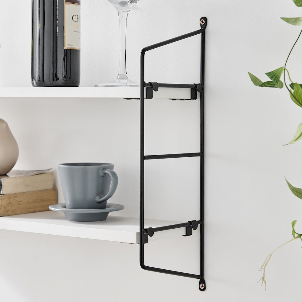 Severini Floating Bracket Farmhouse Two-Tier Wall Shelf - Black/White. Picture 6