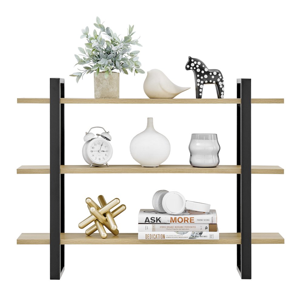 Rio Three Tier Floating Bracket Wall Shelf - Chestnut. Picture 7