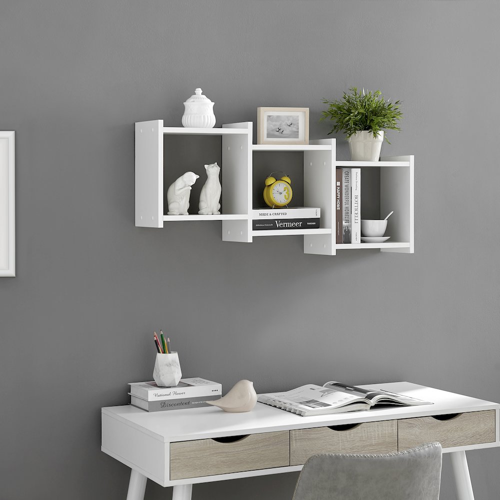 3-Cube Decorative Wall Shelf with Ledges - Horizontal or Vertical – White. Picture 4