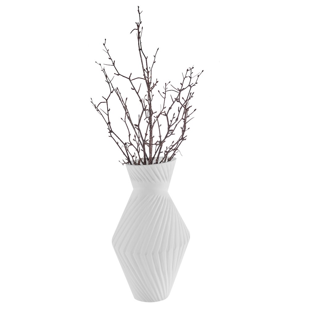 Eos Minimal White Contemporary Ribbed Angular Glass Tabletop Vase. Picture 7