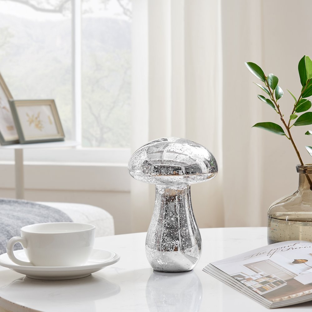 Alloya Mushroom Decorative Accent Tabletop Glass Sculpture Figure - Silver. Picture 3