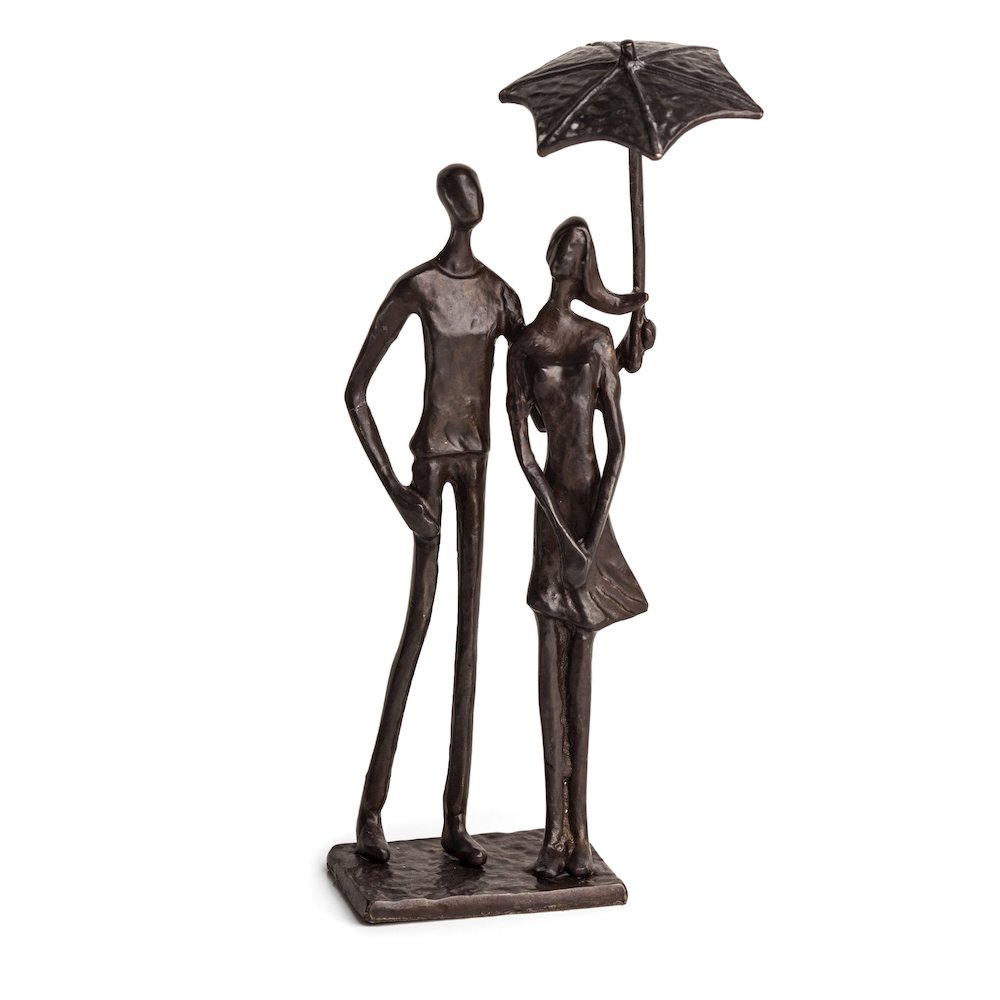Loving Couple Under Umbrella Bronze Sculpture. Picture 1