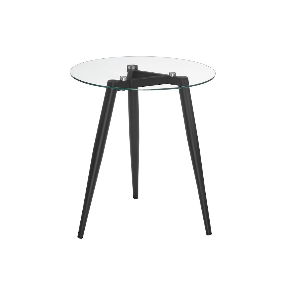 Van Beuren Side Table Modern Metal Taper Legs and Clear Glass Tabletop - Black. Picture 1