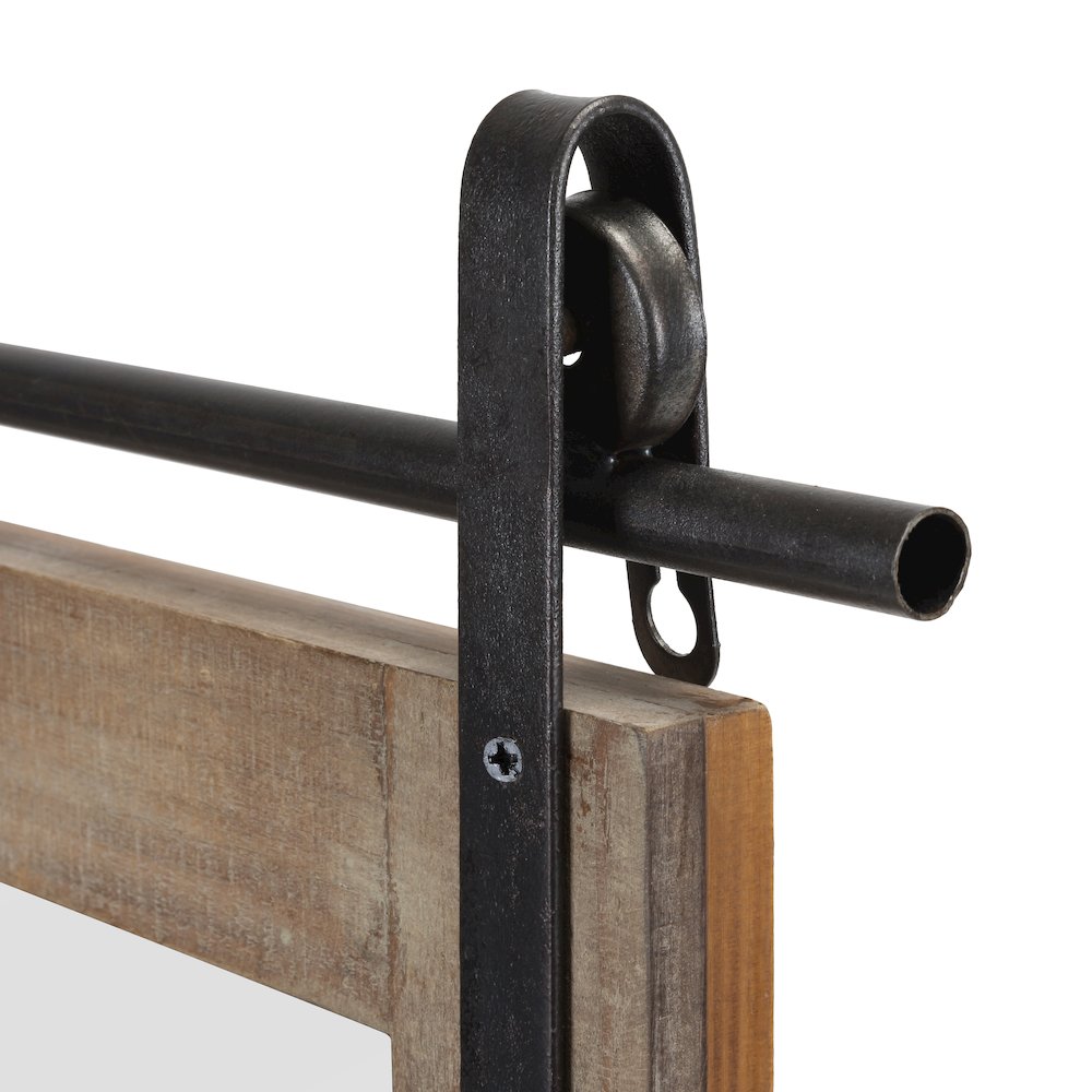 Rustic Wood-Framed Wall Mount Barn Door Vanity Mirror with Shelf. Picture 5
