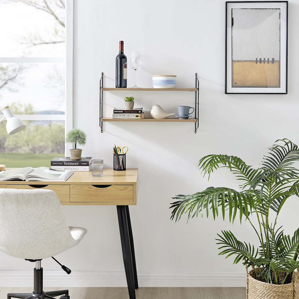Severini Floating Bracket Farmhouse Two-Tier Wall Shelf - Black/Chestnut. Picture 4
