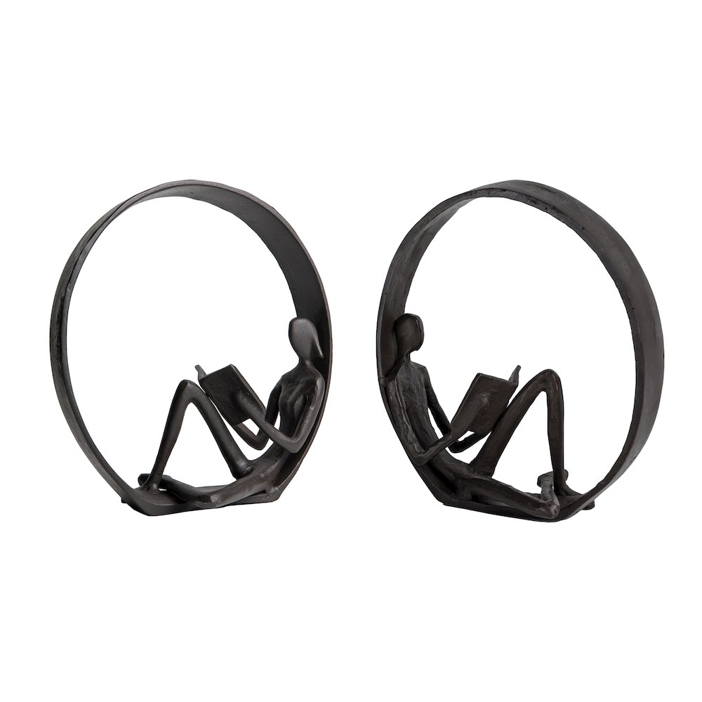 Encircled Male & Female Reader Cast Iron Sculpture Statue Set of 2. Picture 1