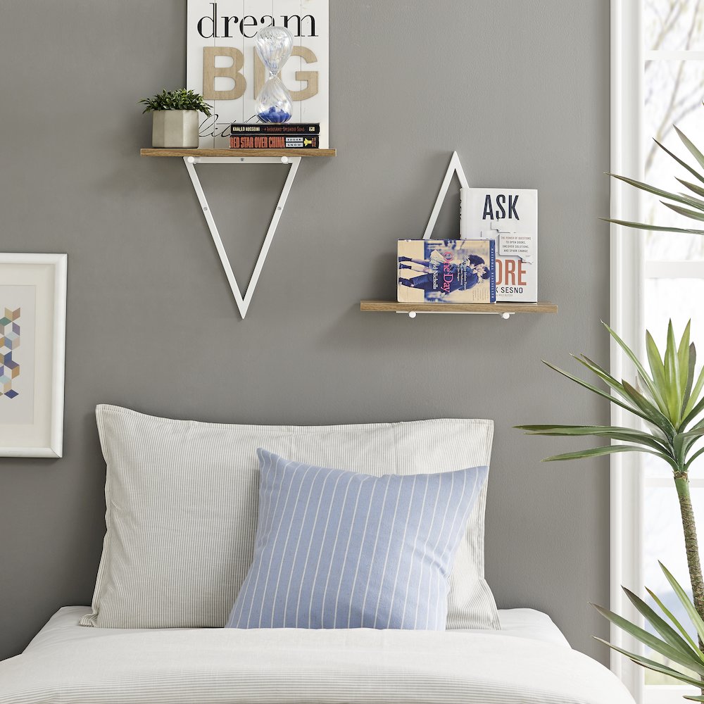 Triangle Accent Wall Shelf Reversible Configuration - White Metal Walnut Finish. Picture 4