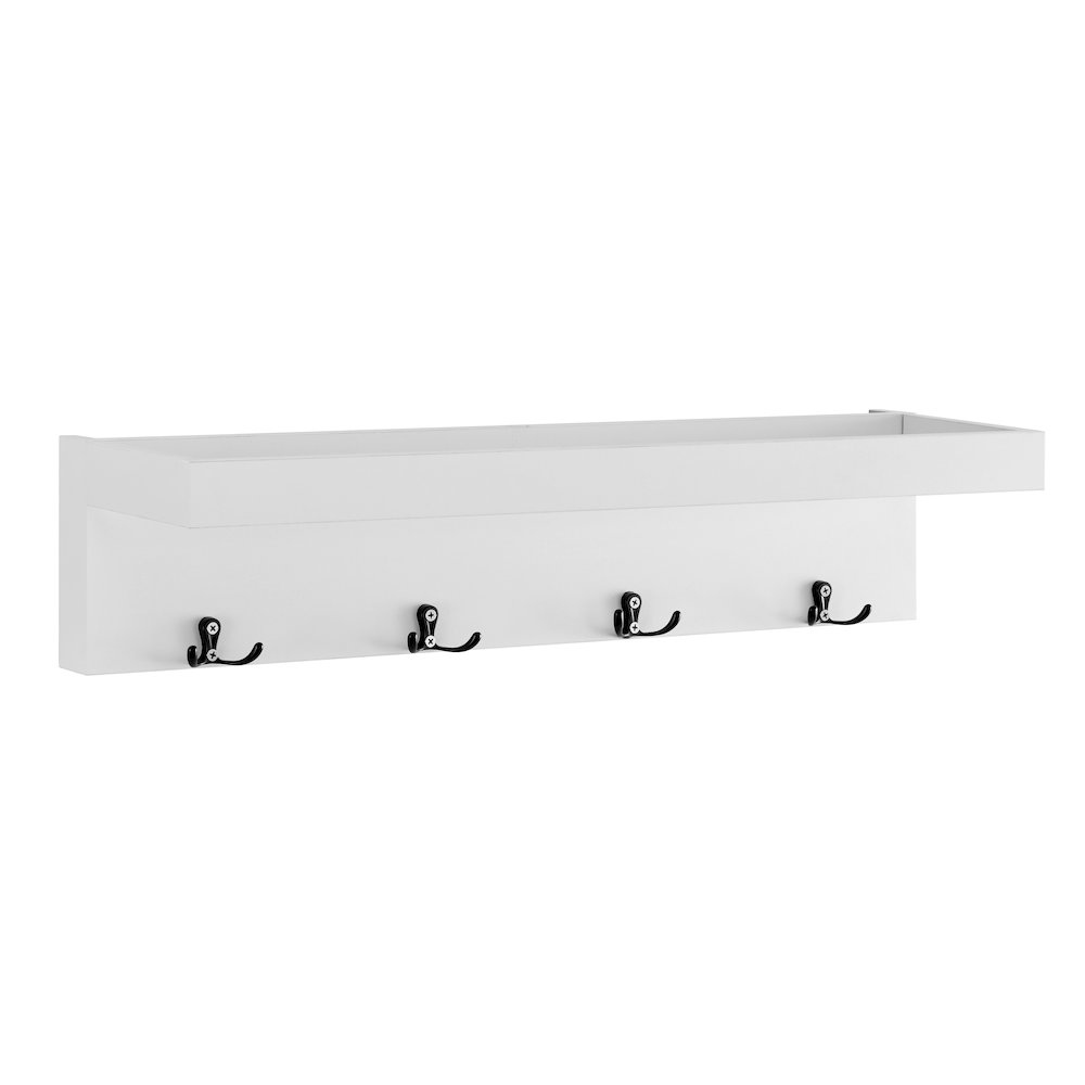 Wall Mounted Coat Rack with Decorative Ledge Shelf - White. Picture 1