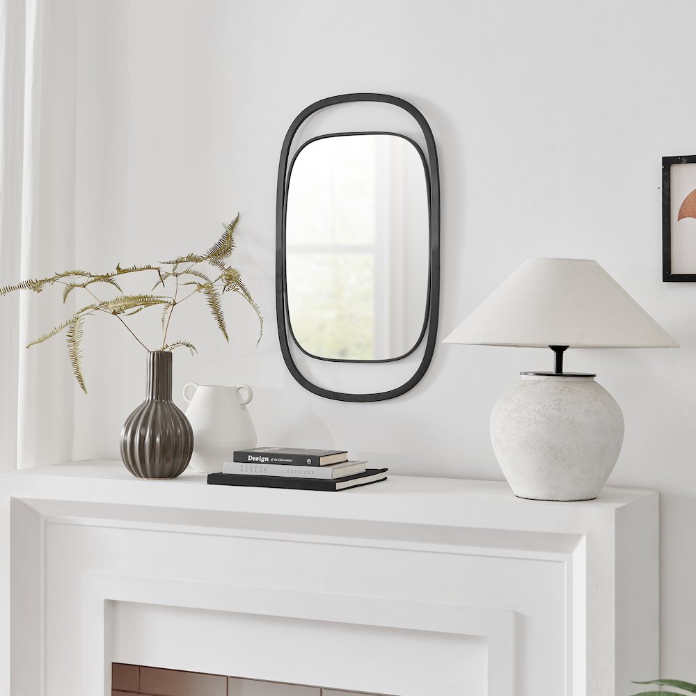 Sonya 29.6-inch Contemporary Rectangular Wall Mirror with Black Iron Frame. Picture 6