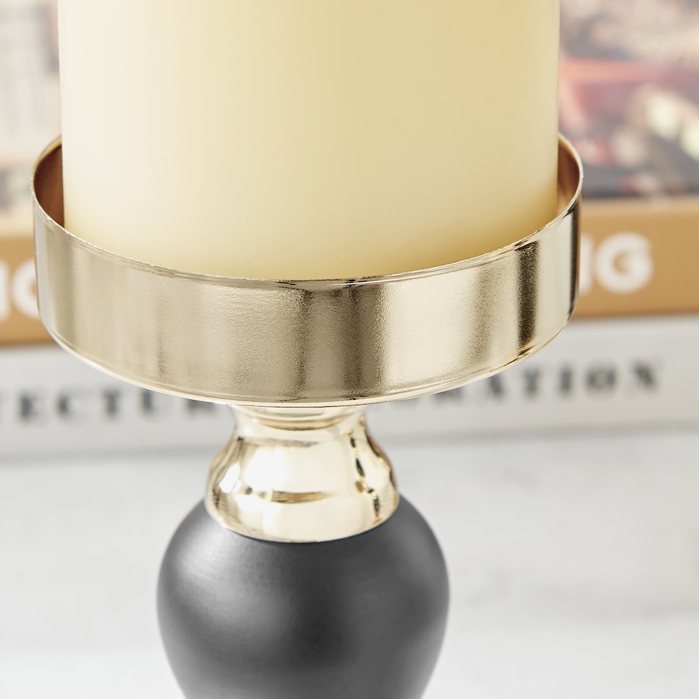 Talia Black and Gold Candlestick Taper Candle Holders - Set of 3. Picture 7