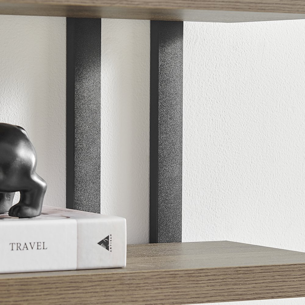 4-Tier Floating Bracket Wall Shelf - Black Metal and Walnut Finish. Picture 12