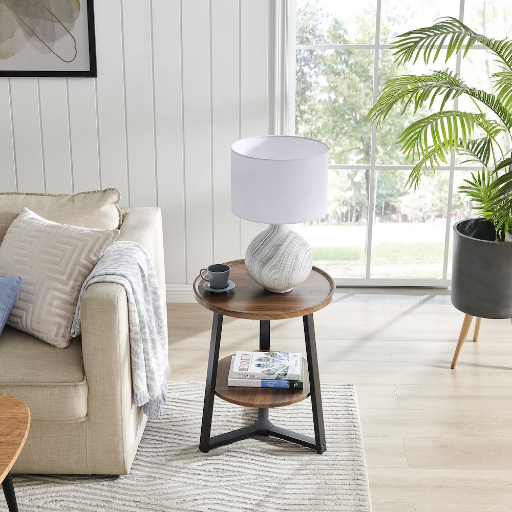 Mason Round 2-Tier Side Accent Table Raised Lip Edge Tabletop - Walnut/Black. Picture 4