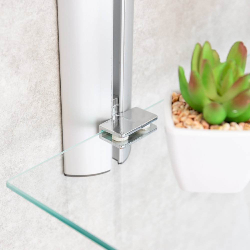 Bathroom Wall-Mount 3-Tier Adjustable Glass Wall Shelves on Aluminum Bars. Picture 6