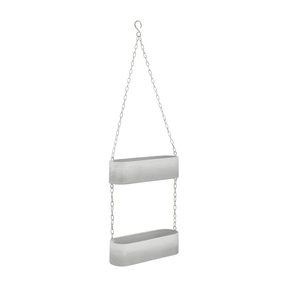 Two-Tier Hanging White Metal Trough Wall Planter. Picture 8