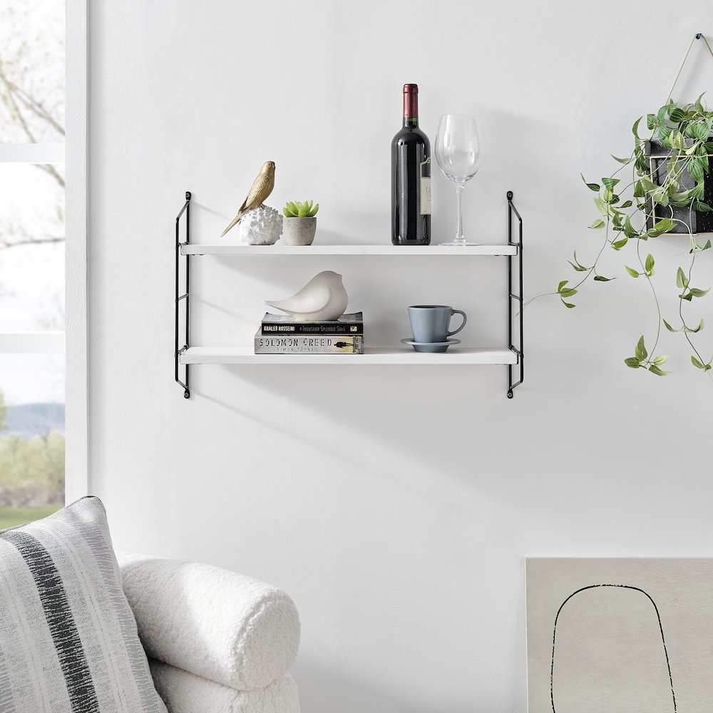 Severini Floating Bracket Farmhouse Two-Tier Wall Shelf - Black/White. Picture 2