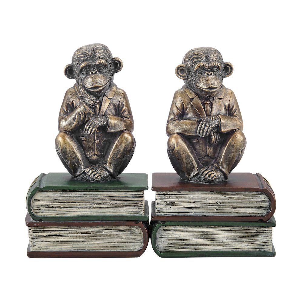 Monkeys on Books Polyresin Antique Patina Finish Bookend Set of 2. Picture 8
