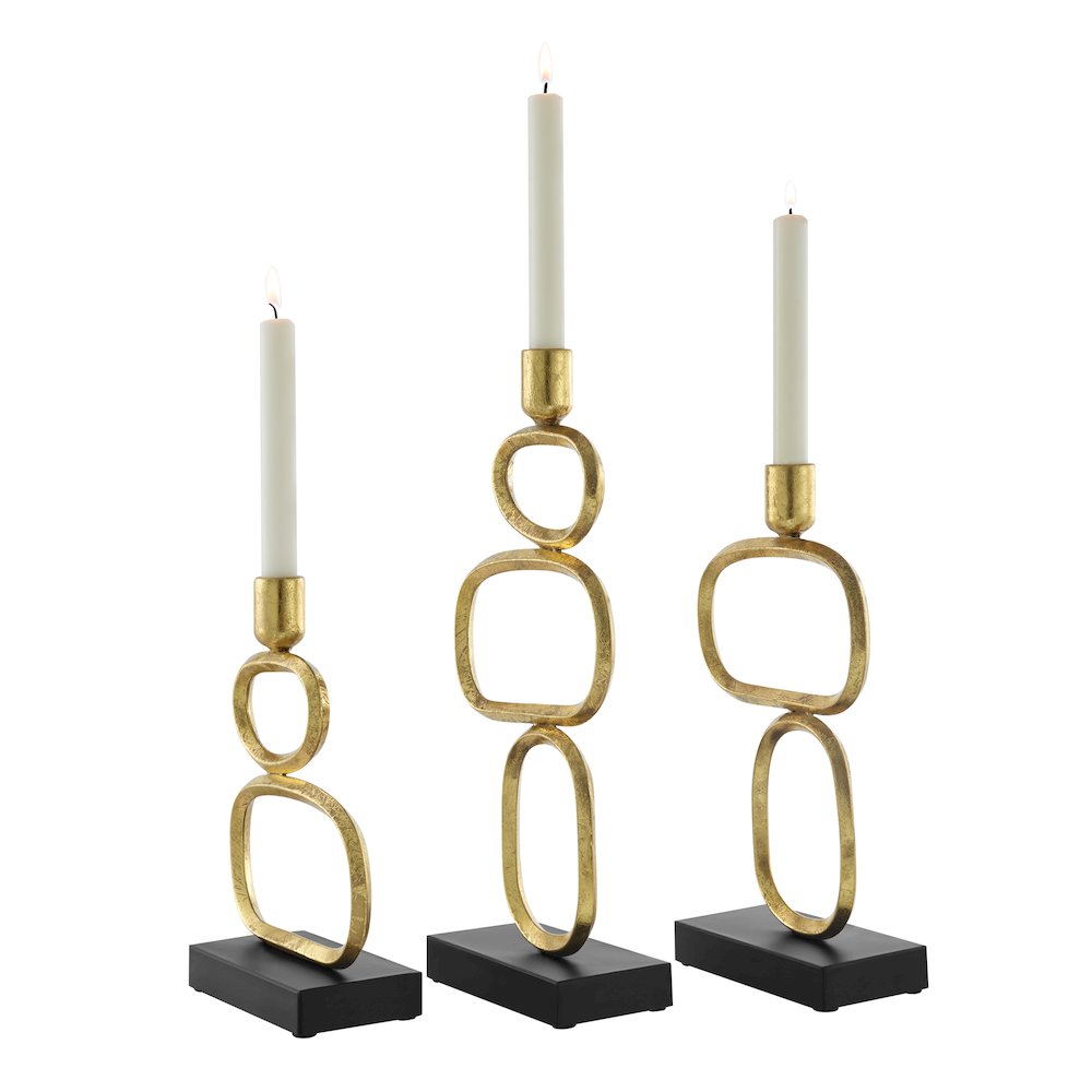 Eduardo Sculpted Gold and Black Candlestick Candle Holders - Set of 3. Picture 8