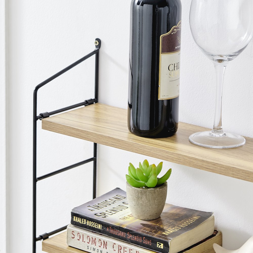 Severini Floating Bracket Farmhouse Two-Tier Wall Shelf - Black/Chestnut. Picture 5