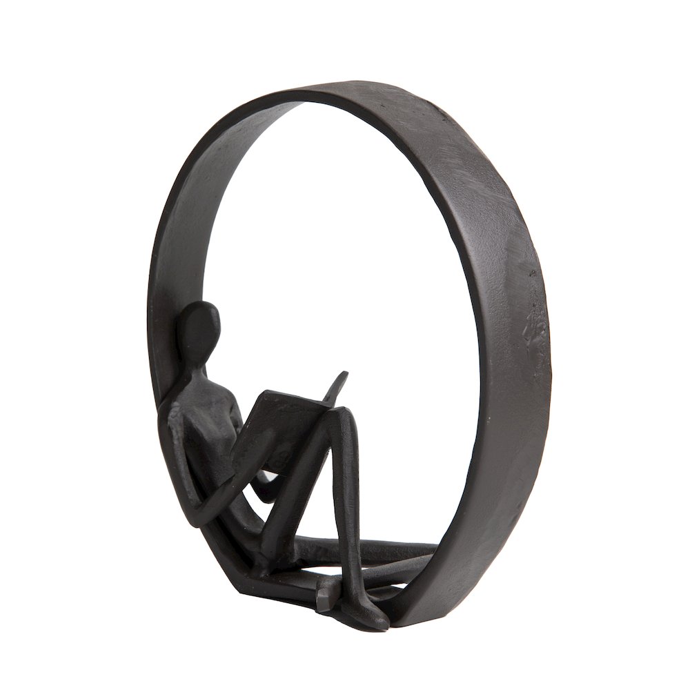 Contemporary Encircled Female Reader Cast Iron Sculpture Statue. Picture 1