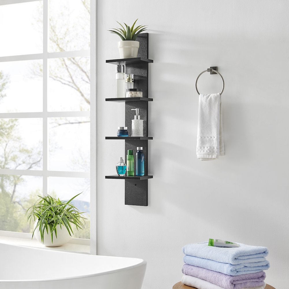 Arica Utility Column 4-Tier Spine Wall Shelves - Black. Picture 8