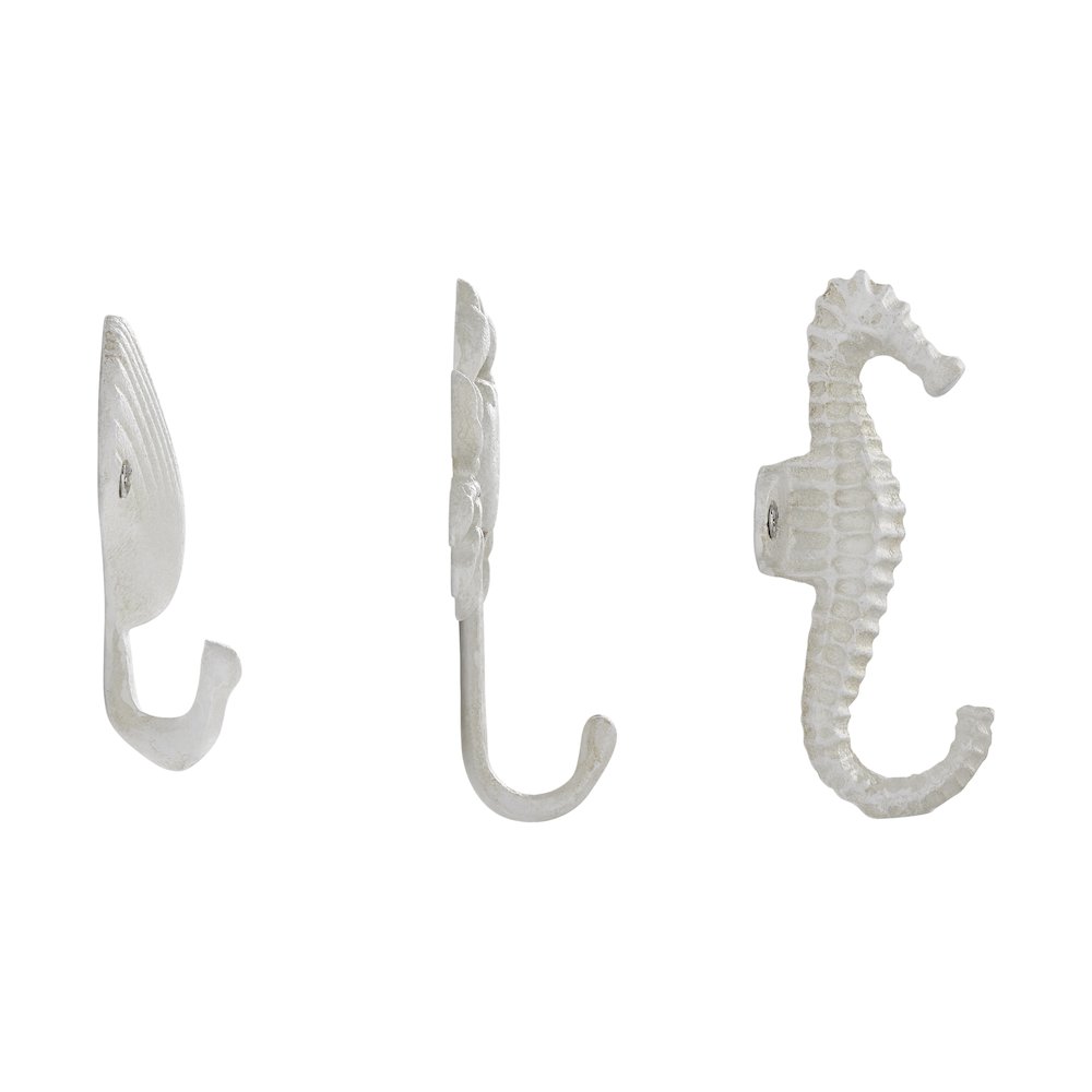 White Iron Nautical Decorative Wall Hook Set of 3 - Seashell, Crab, Seahorse. Picture 7