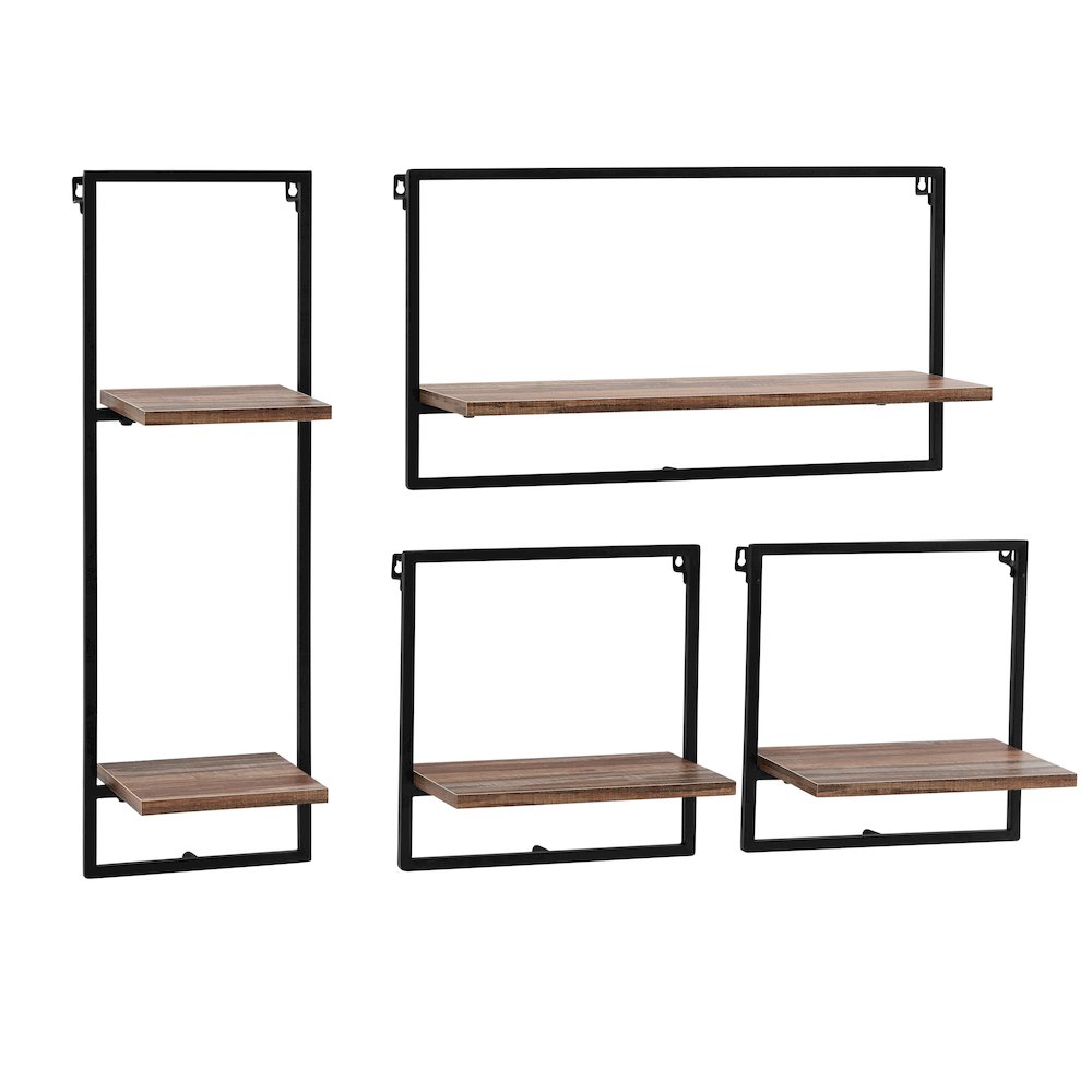 Framed Wall Art 4-Piece Modern Shelf Set - Black Metal and Rustic MDF Shelves. Picture 1