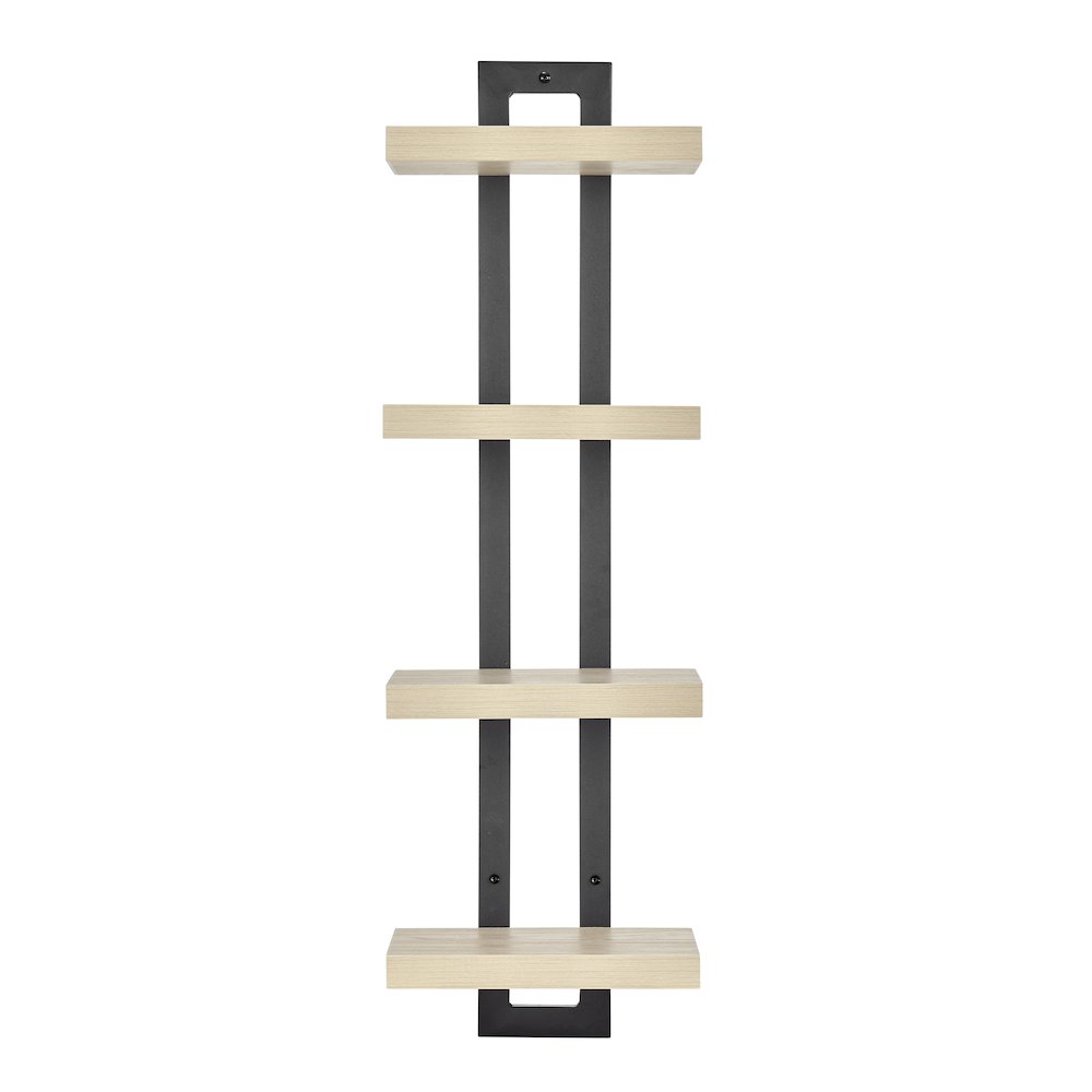 4-Tier Ladder Bracket Floating Wall Shelves - Black Metal and White Birch Finish. Picture 1