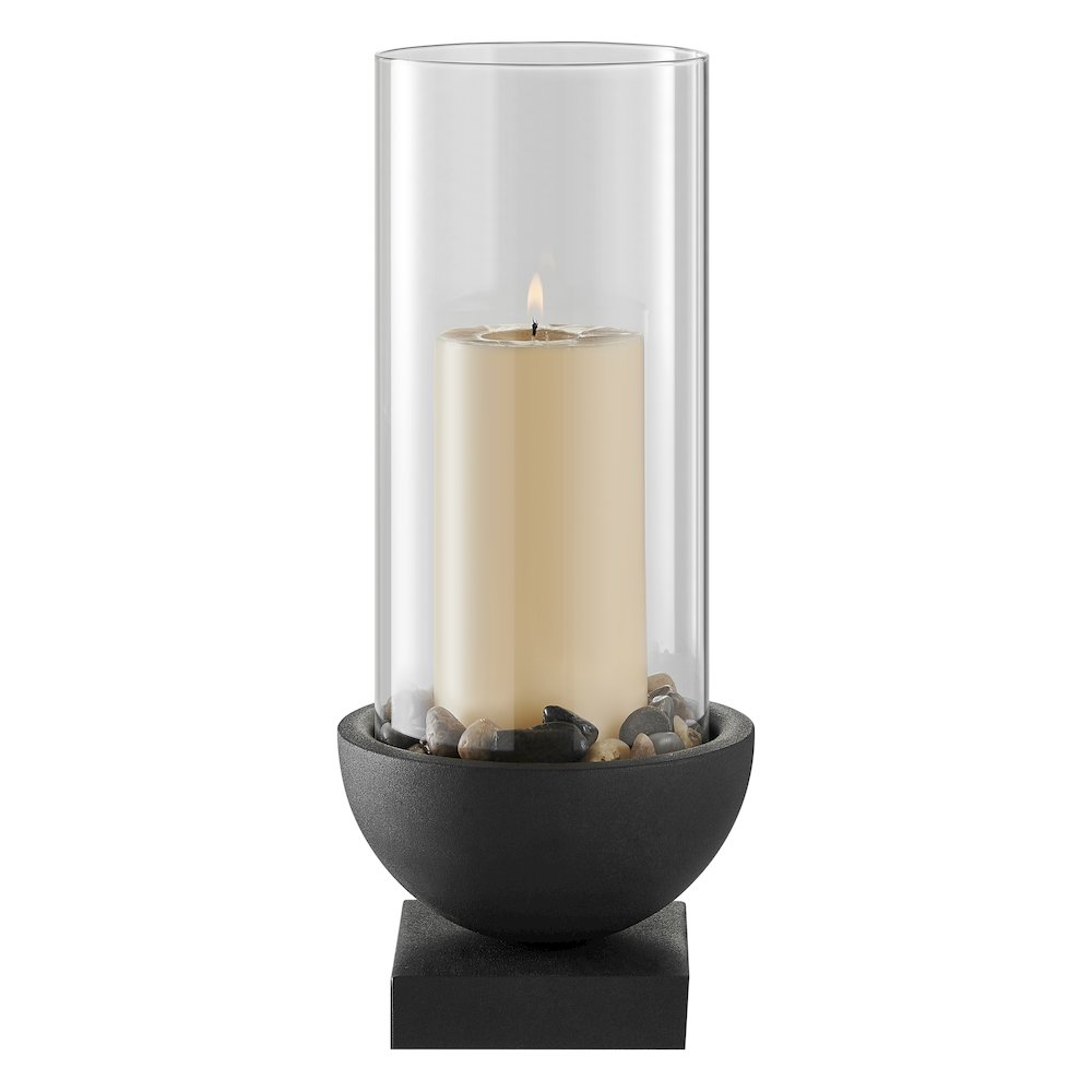 Black Metal Pedestal and Glass Pillar Votive Candle Holder - Small. Picture 1