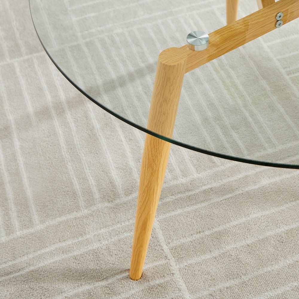 Van Beuren Coffee Table with Metal Taper Legs and Clear Glass Tabletop - Beech. Picture 9