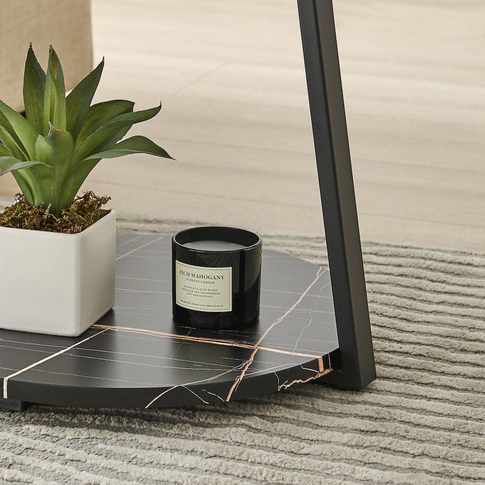 Skylar Round 3-Tier Side Accent Table with Raised Lip Edge - Black Marble/Black. Picture 11