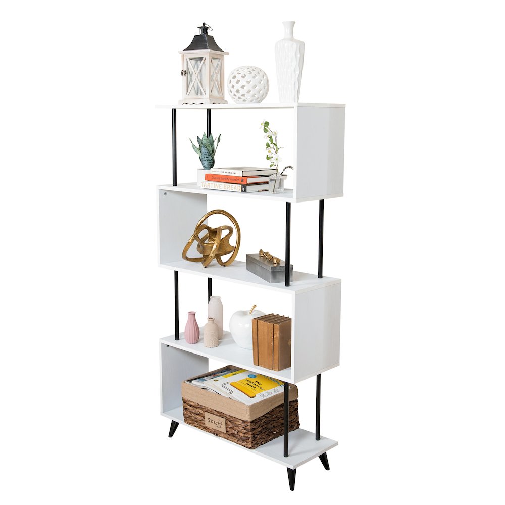 Breuer 5-Tier White S-Shaped Bookcase with Black Hardware Accents. Picture 8