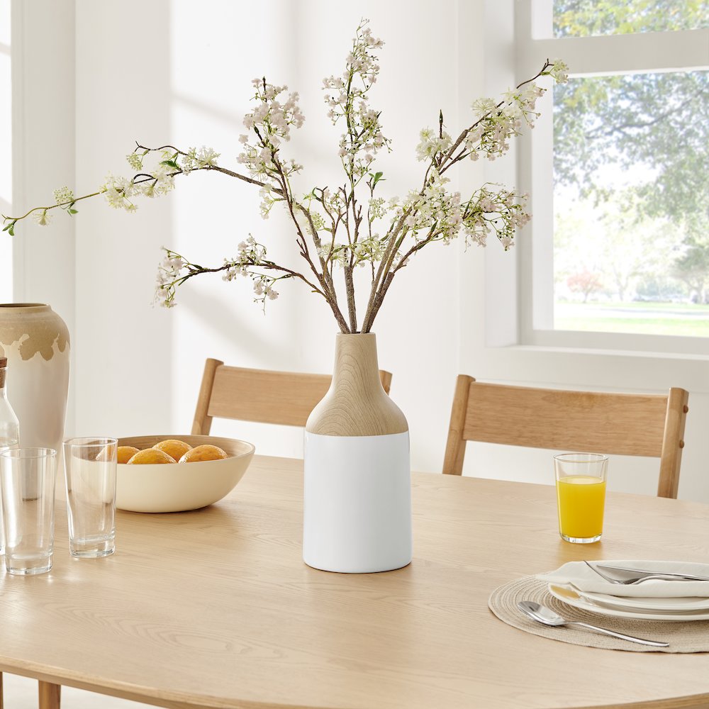 Nora Kanna Bottle Contemporary Two Tone Tabletop Vase - White and Beech. Picture 4