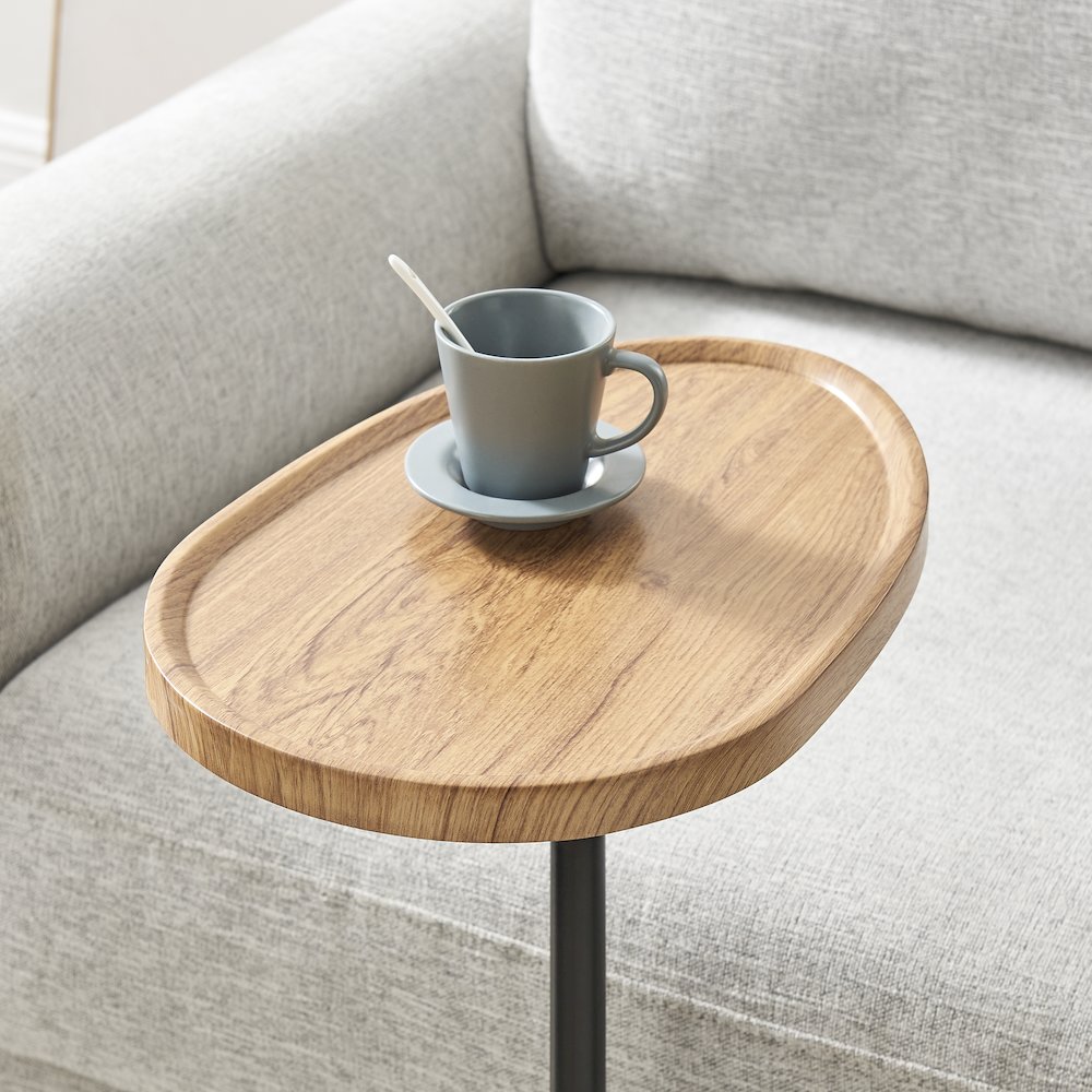 Carter Oval Teardrop Couch-Side Accent C-Table Y-Shape Leg - Natural Brown/Black. Picture 5