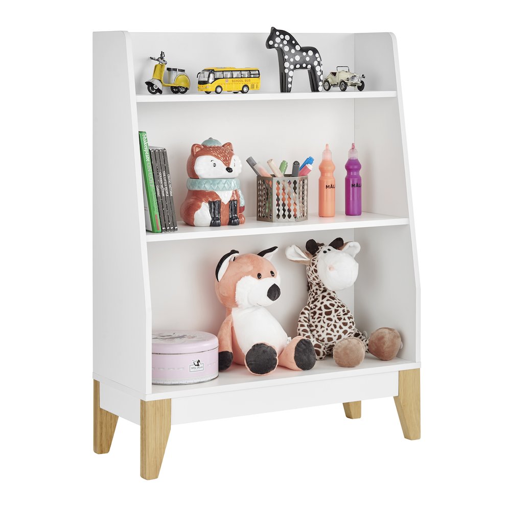 Steiner White 3-Tier Kids Freestanding Bookshelf - Contrasting Wood-Toned Legs. Picture 13