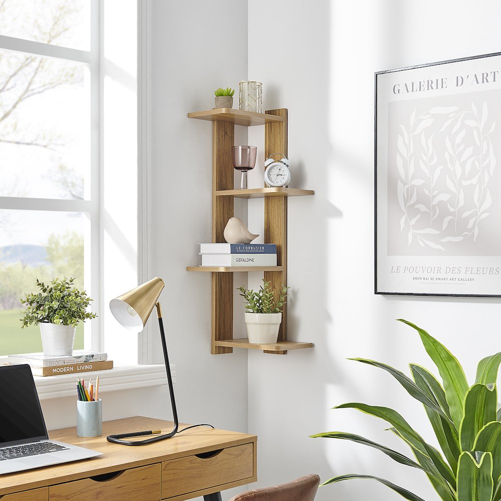 Alvar Corner 4-Tier Floating Ledge Column Wall Shelf - Chestnut. Picture 3