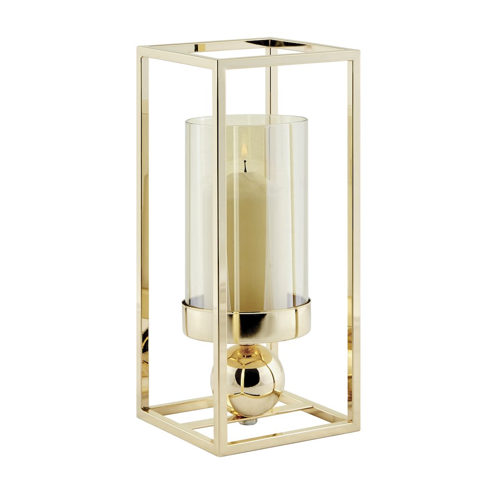 Luna Warm Gold Tinted Glass Large Hurricane Candle Holder. Picture 8