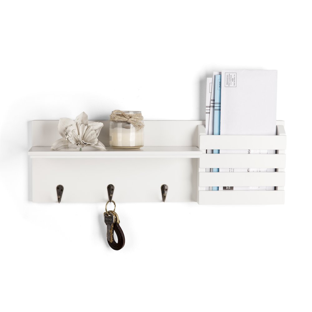 Utility Shelf with Pocket and Hanging Hooks - White. Picture 11