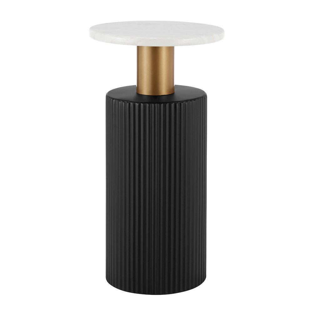 Fritz Column Side Accent Table Black Base Gold Metal Column Faux Marble Laminate. Picture 1
