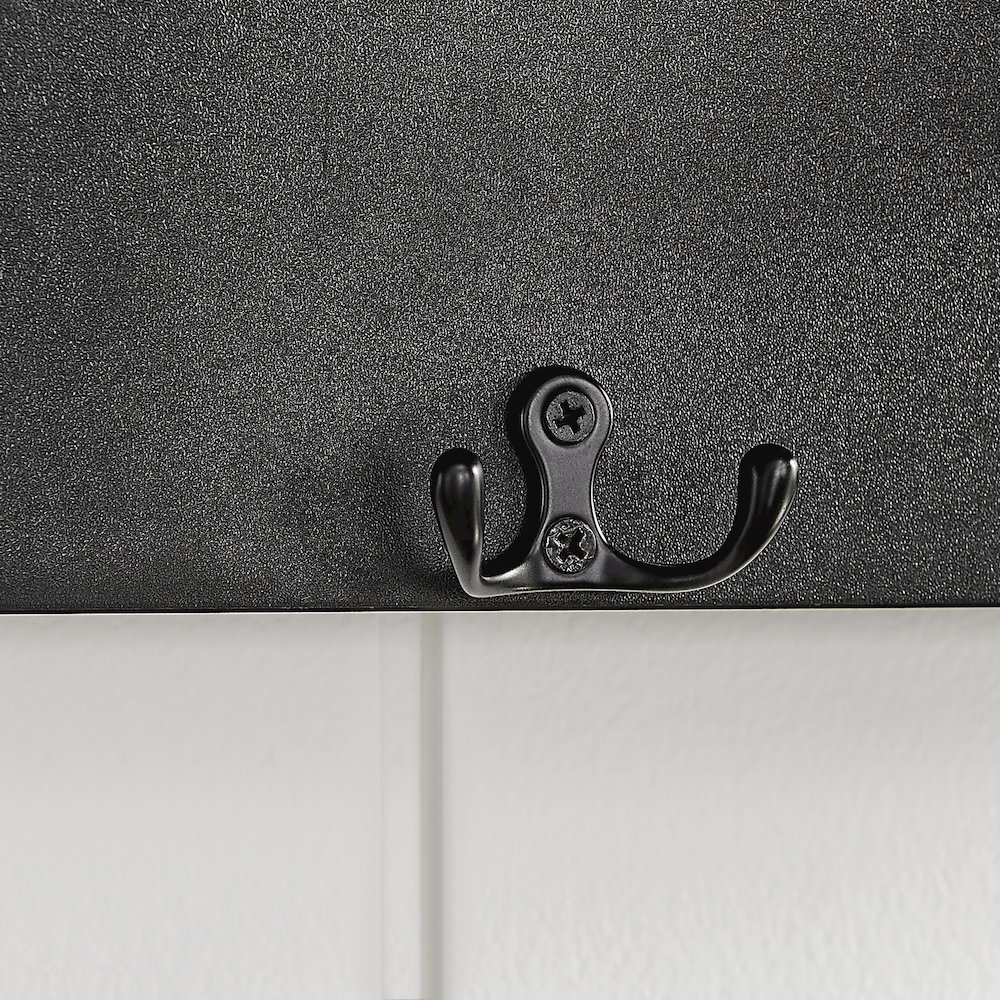 Wall Mounted Entryway Coat Rack with Decorative Ledge Shelf and Hooks - Black. Picture 8
