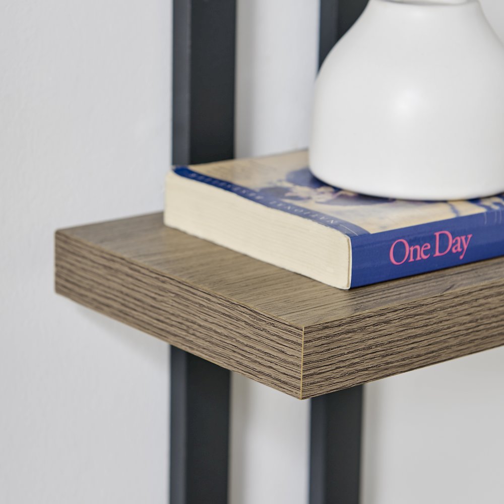 4-Tier Ladder Bracket Floating Wall Shelves - Black Metal and Walnut Finish. Picture 11