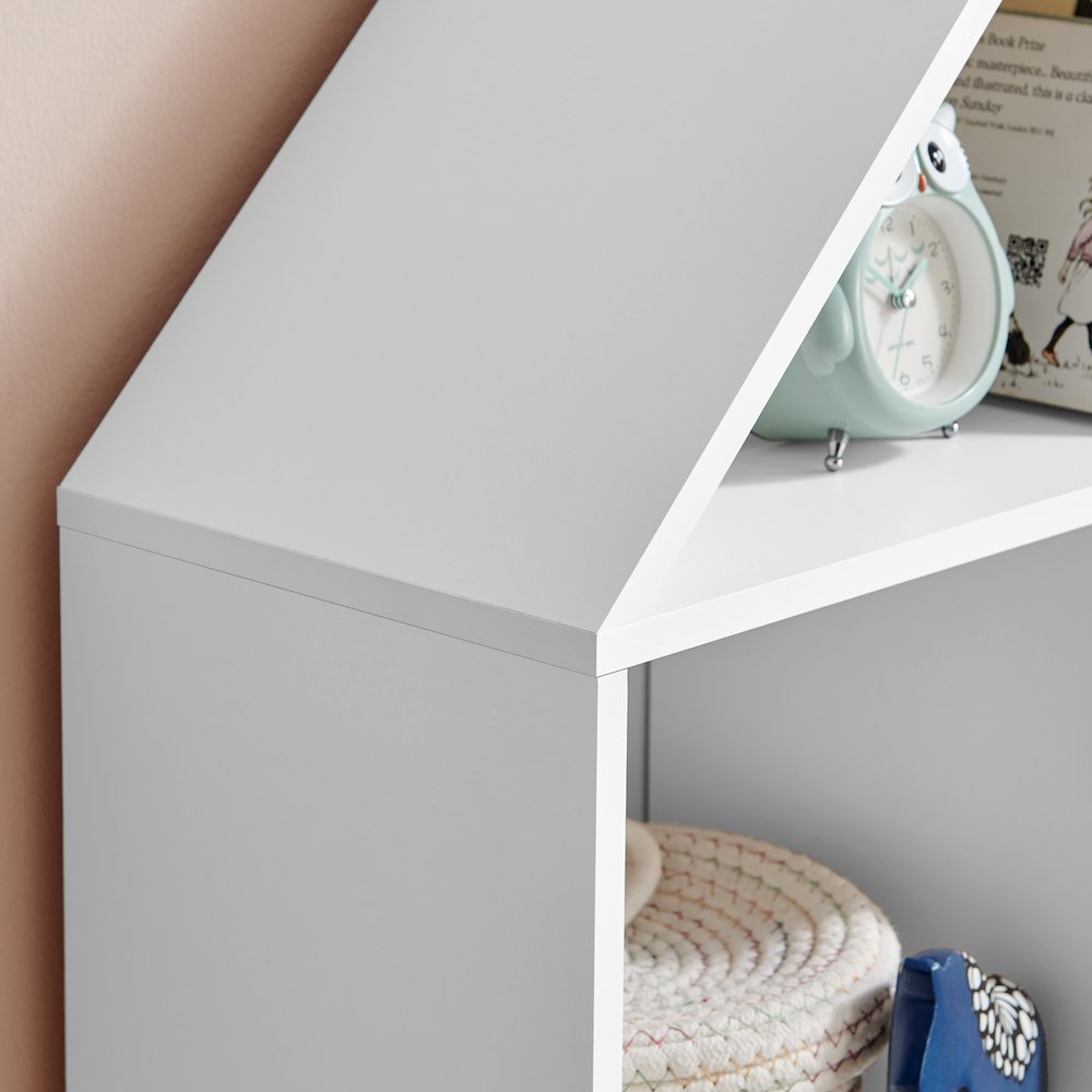 Steiner White Dollhouse 8-Compartment Kids Freestanding Bookshelf - Beech Legs. Picture 9