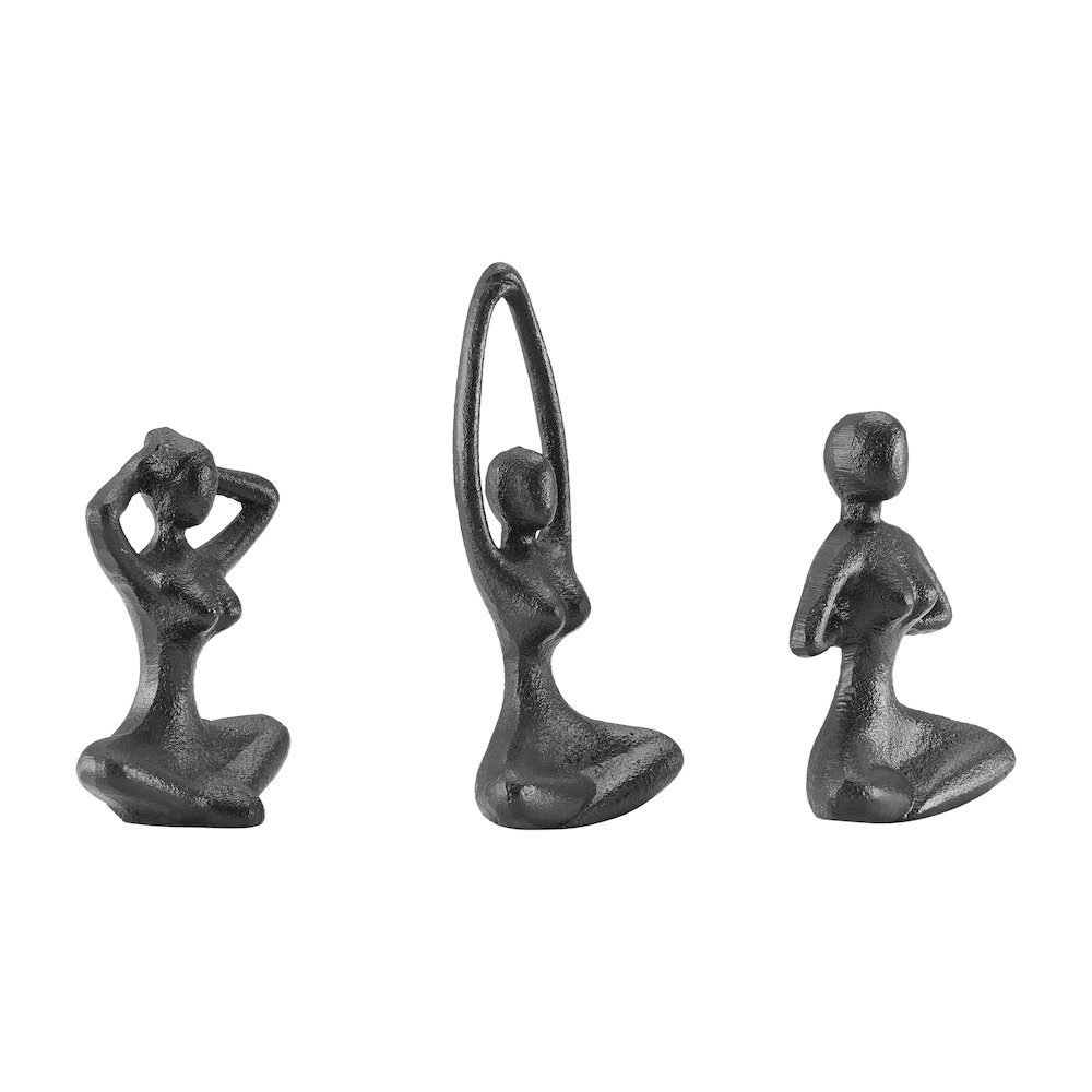 Dark Brown Cast Iron Female Peaceful Yoga Tabletop Sculptures Set of 3 Poses. Picture 7