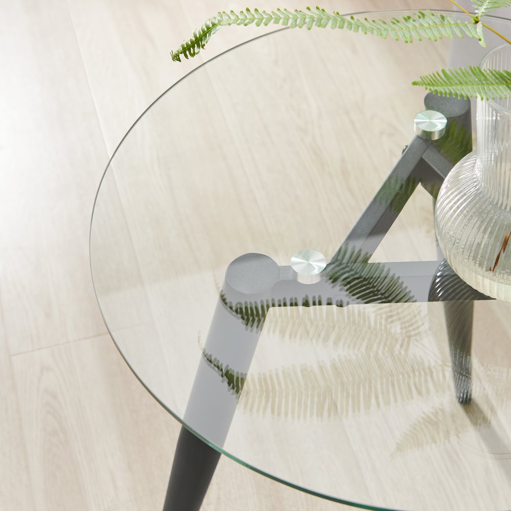 Van Beuren Side Table Modern Metal Taper Legs and Clear Glass Tabletop - Black. Picture 8