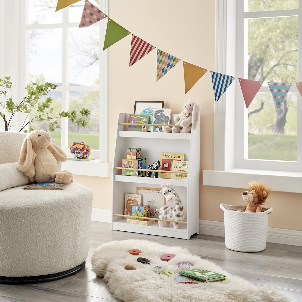 Steiner White 3-Tier Kids Book Magazine Freestanding Bookcase - Wood-Toned Rods. Picture 9